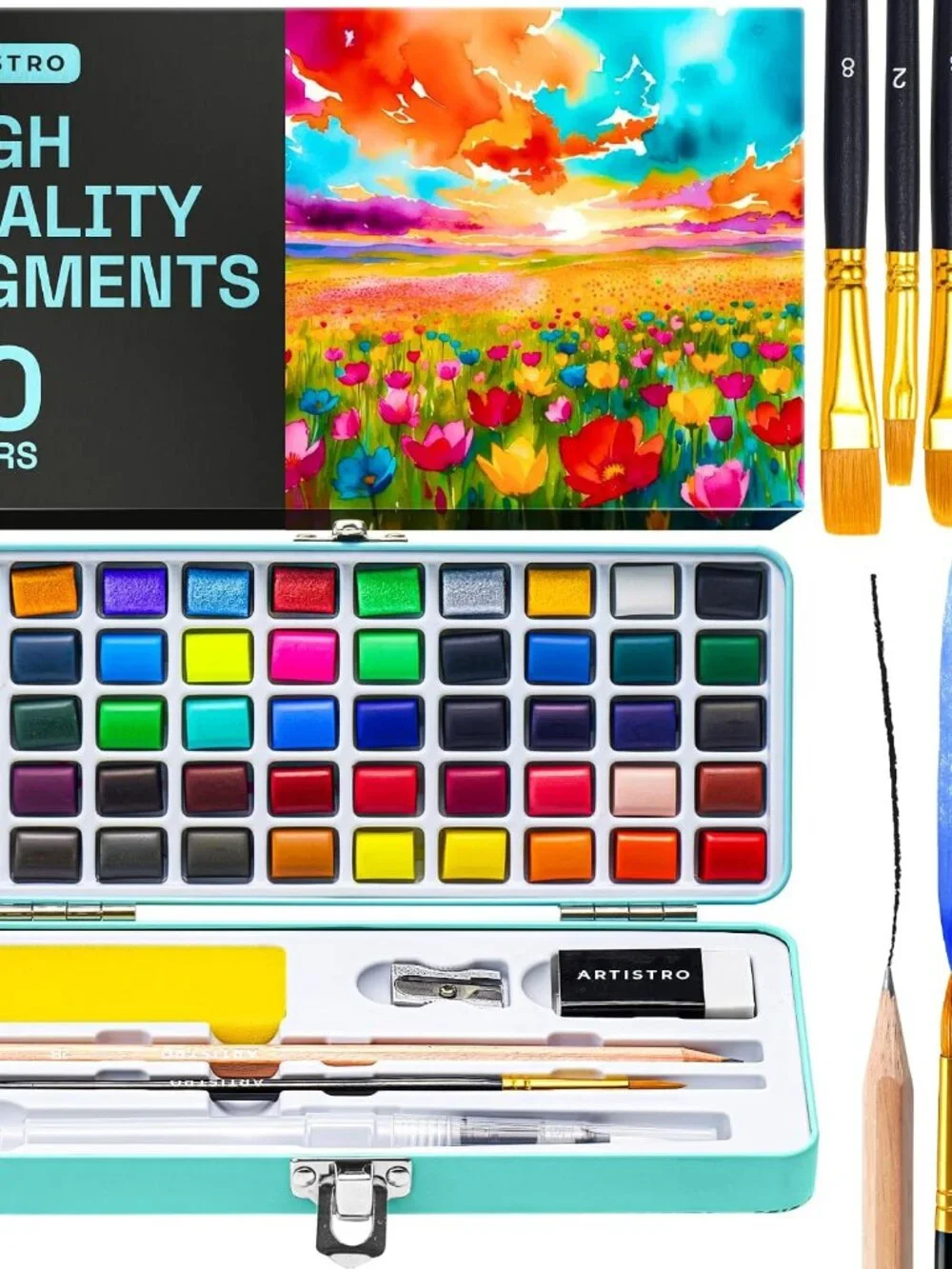 Vivid Watercolor Paint Set with Palette & Brush Pens | Portable Paint Art Kit, T